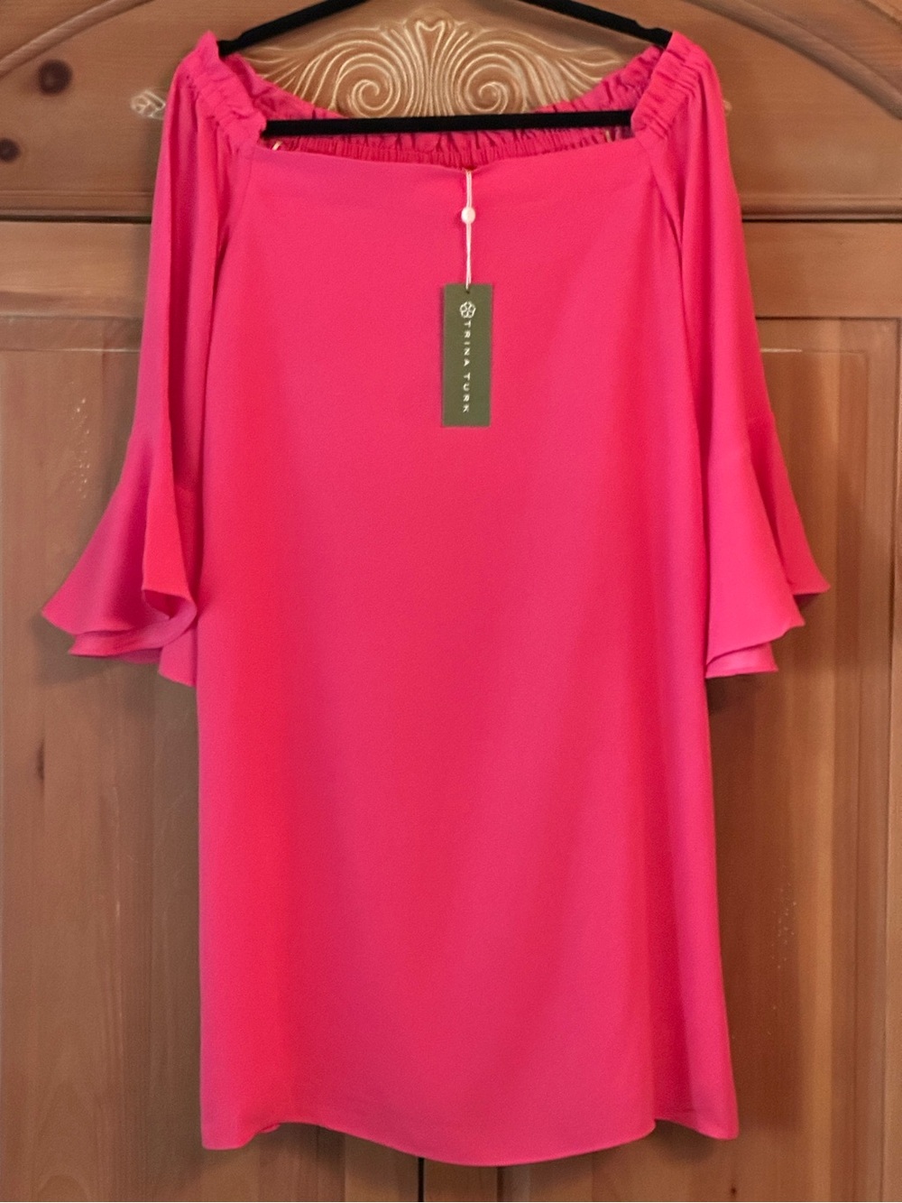 Trina Turk Knox Off-The-Shoulder Bell Sleeve Dress Pink L NWT